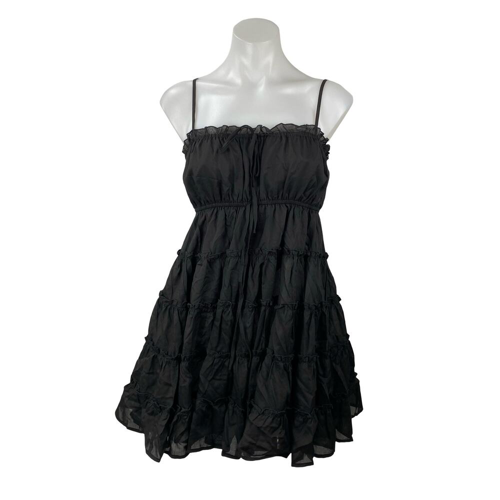 Aqua Womens Black Ruffled Tiered Sleeveless Mini Cami Tank Flare A-Line Dress XS